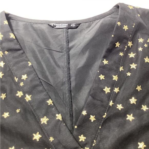 SHEIN Curve 4XL Sheer Tule Overlay Dress Gold Star Pattern - Picture 4 of 5